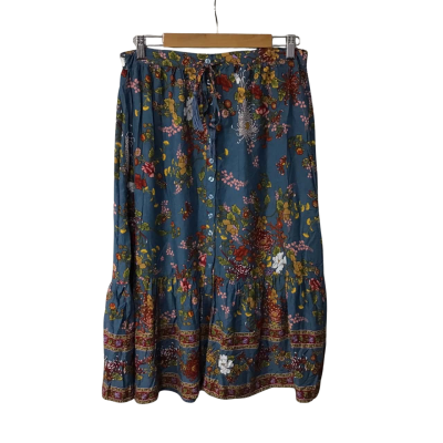 Sukisu Womens Size S Blue / Multicoloured Floral Button Through Midi Skirt