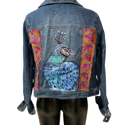  Custom hand painted Size 10 Denim Jacket Blue 