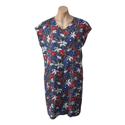 Black Pepper Womens Size 12 Black  / Blue / Red / White Floral Linen Short Sleeve Dress  