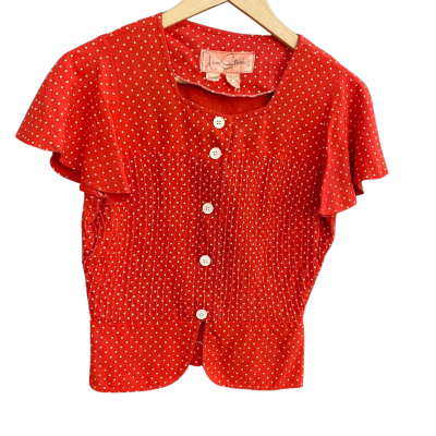  Womens  Size 12 Button Up vintage Top Polka Dot / Red / White 