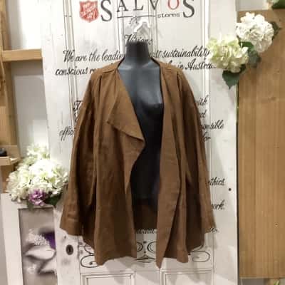 ELK Brand! NWOT 100% FRENCH LINEN OPEN JACKET W/WATERFALL NECKLINE! Womens  Size 20 Open Jacket Brown 