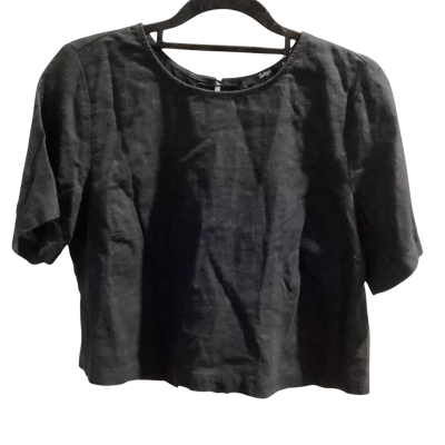 BNWT Sportsgirl Womens Size 4 Black Cropped Short Sleeve Button Back Top RRP $39.95