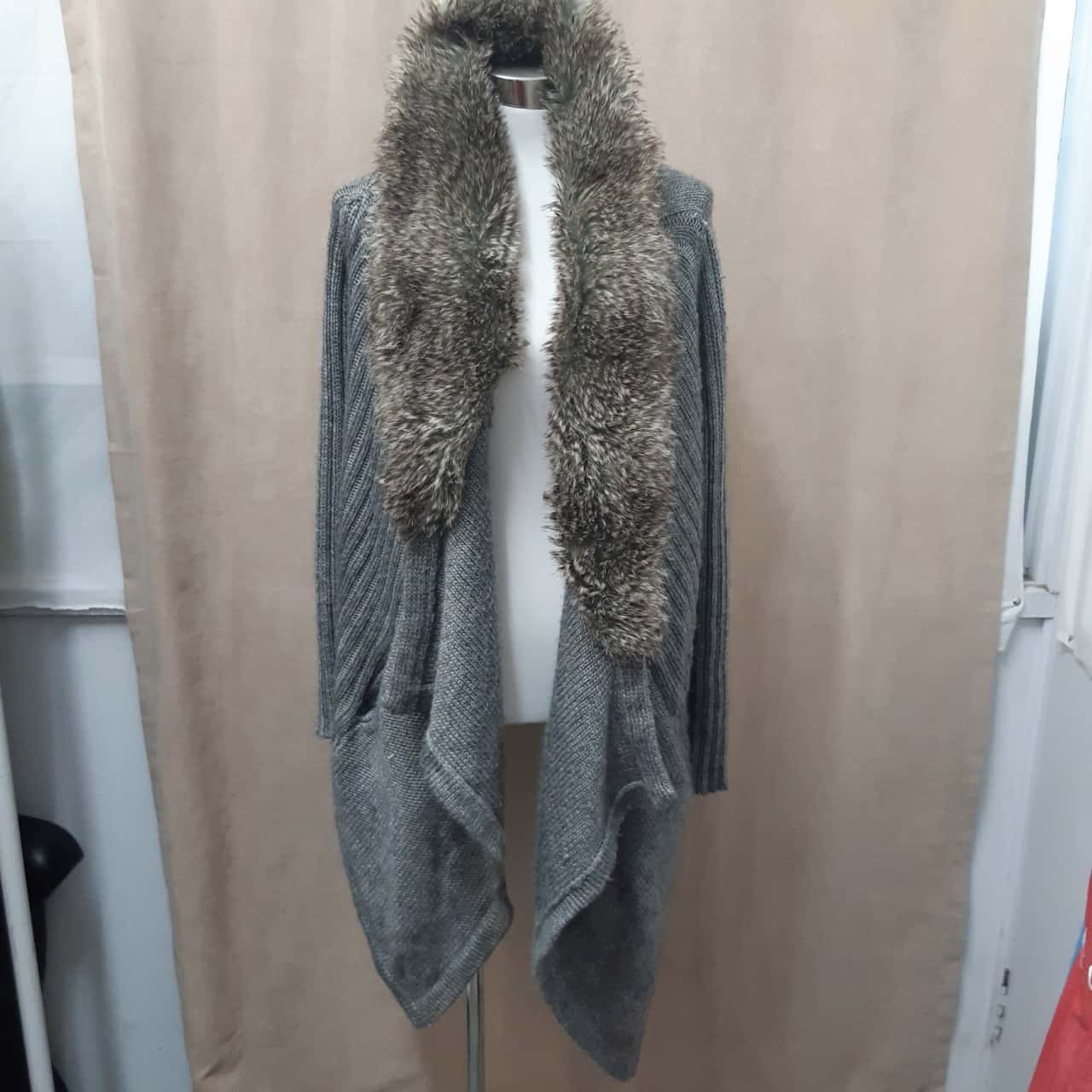 grey fur cardigan