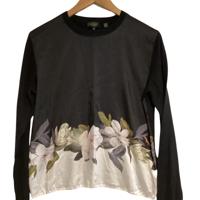 Ted Baker long sleeve top  Size 3 Black  / Floral 