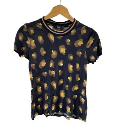 Saba Womens  Size S Crew Neck Top / T-shirts Black  / Brown / Gold 