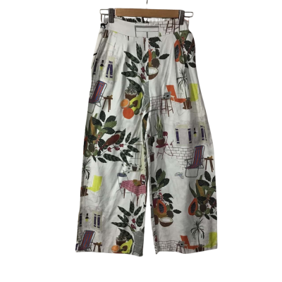 Fria Womens Size 8 Cream / Multicoloured Pattern Wide Leg Pants