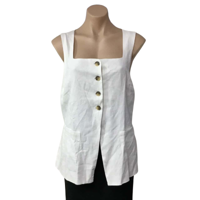 Sportsgirl Womens Size 14 White Linen Blend Button up Sleeveless Top 
