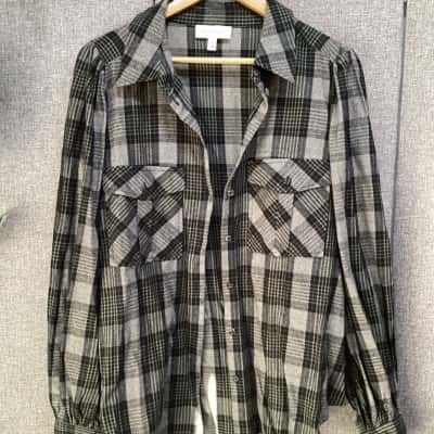 Witchery cotton flannel look shirt  Size 16 Black  / Checked / Grey / White 