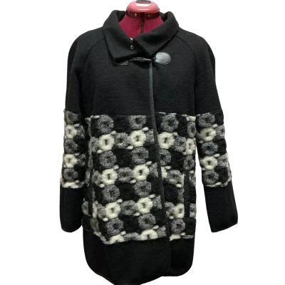 Marco Polo Womens  Size 12 Open Jacket Black/ Pattern/ White 
