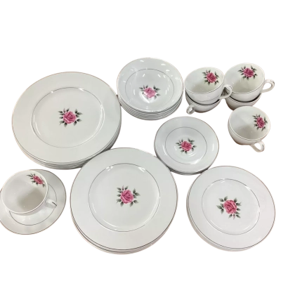 Johnson Bros “Snowhite” single pink rose silver trimming