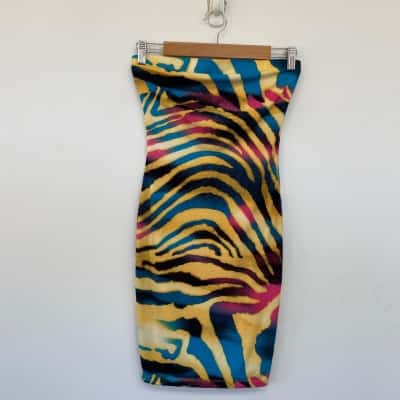 Fashion Nova Turquoise Yellow Such An Animal Tube Midi Dress Size S 