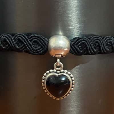 Pandora Womens Bracelet mi Amore bkack onyx’ heart charm 