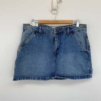 Cotton On Stormy Blue Cargo Denim Low Rise Mini Skirt  Size 14