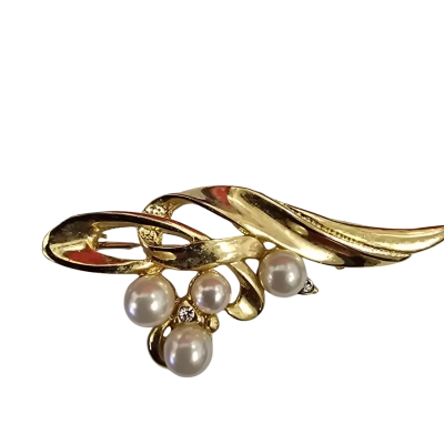  Womens Brooch Vintage Gold Plate, Pearl (faux) and Diamante