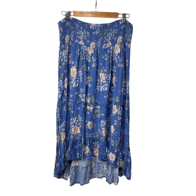 You+All Womens Size 18 Blue /  Beige / Blue / Floral High-low Midi Skirt