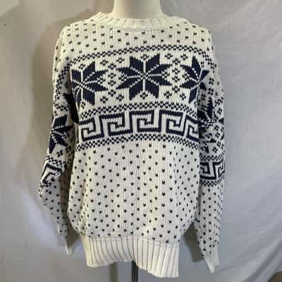 VINTAGE Gap  Size M Crew Neck Jumper Blue / Cream 