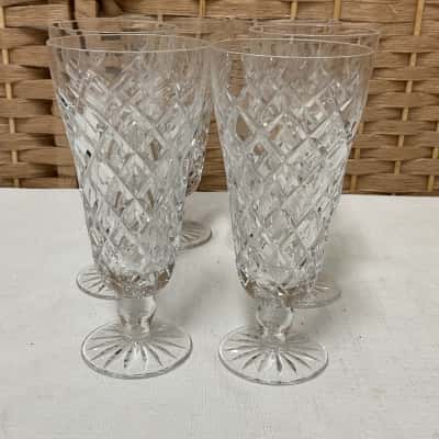 VINTAGE Set of 6 Crystal Diamond Cut Glasses Dessert Short stem Wedding Birthday Formal Collectable 