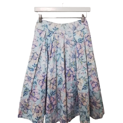 Review Womens Size 6 A-Line Skirt / Pleated Skirt Blue / Floral 