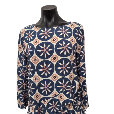 Mister Zimi Womens  Size 6 3/4 Sleeve Top Blue / Pattern / Pink  / White 