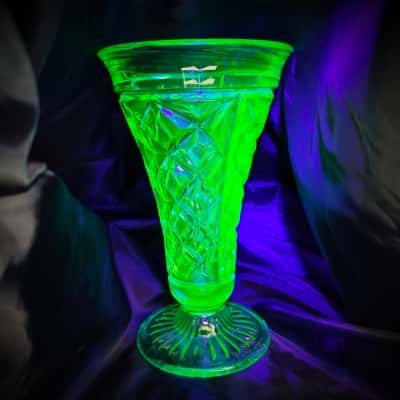 Uranium Glass Vase 18cm Tall  (office)