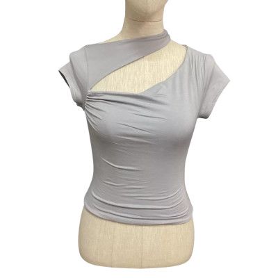 Meshki  Size XS Cut Out Short Sleeve Top Grey 