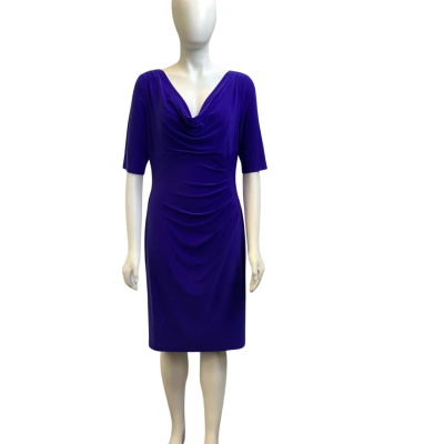 Ralph Lauren Womens  Size 10 Drape Layer Midi Dress Blue
