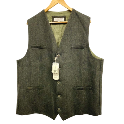 Aran Sweater Market Olive Green Wool Waistcoat Size 52