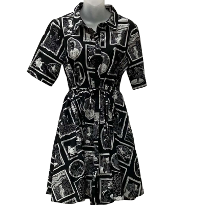 Dangerfield Women's Black and White Cat Printed Dress Size 10