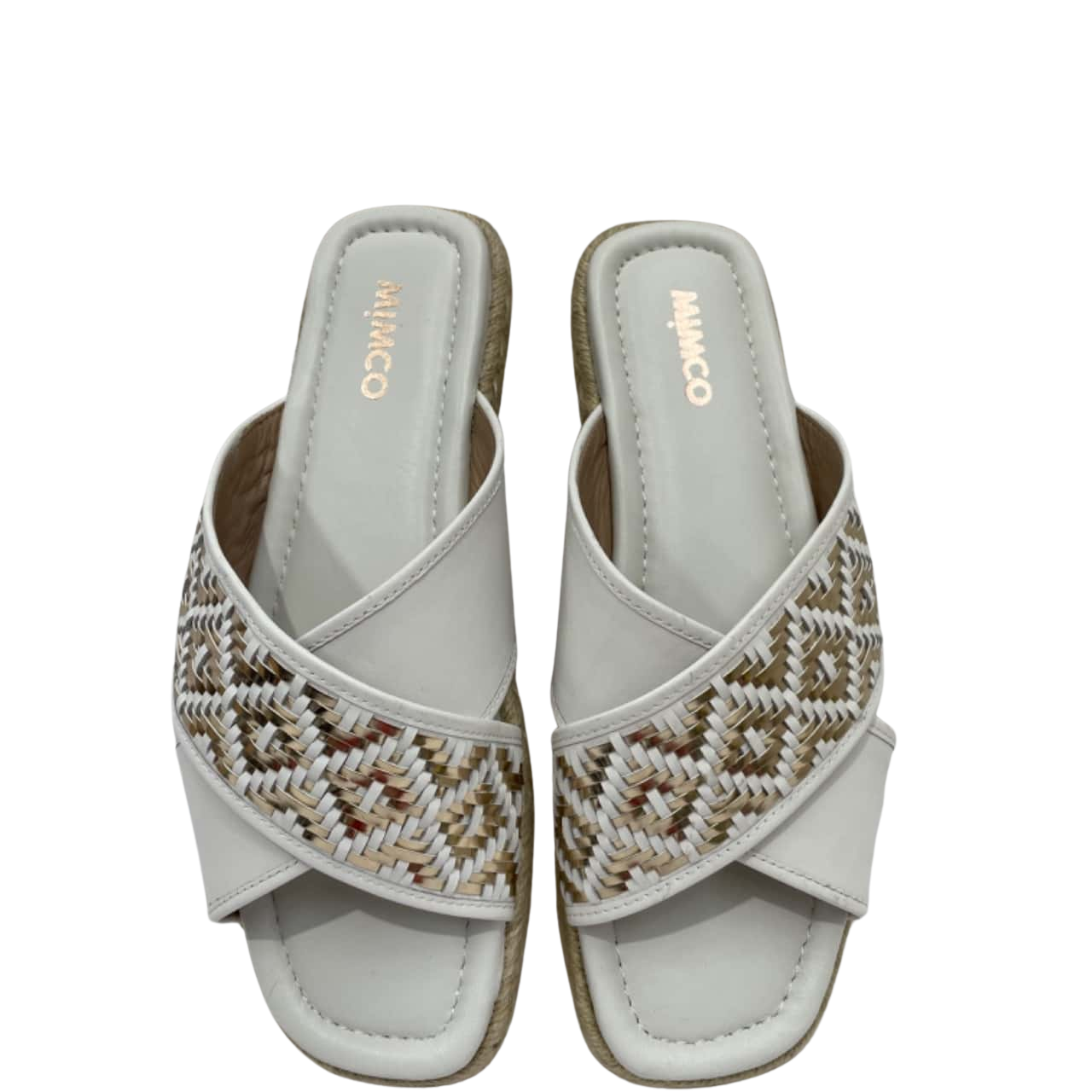 Mimco Womens Leather Slip ons. Size 40 / 9.5 White/Gold (s)
