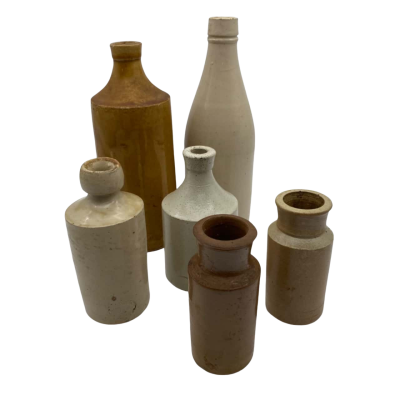 6x Vintage Stoneware Ink Refilling Bottles