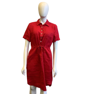 Jacqui-E Women's Size 12 Short Sleeved Linen Midi Dress Dark Pink  