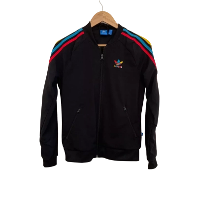 Adidas Womens  Size 8 Performance Jacket Black  / Blue / Red / Yellow 