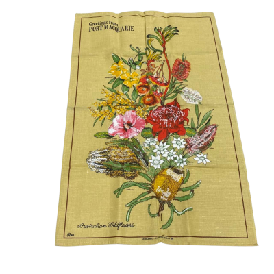 Linen Blend Greeting From Port Macquarie Wildflowers Tea Towel