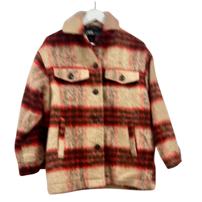 Zara Red/ Cream Checked Winter Coat Size XS