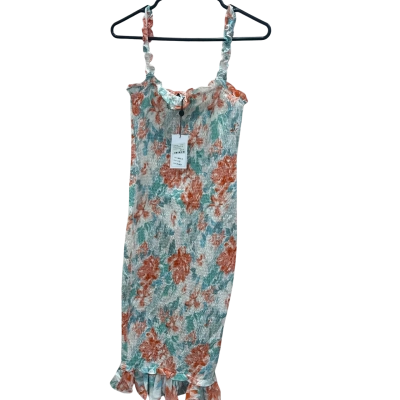 Style State Womens  Size 10 Shirred Blue/White/ Orange Dress