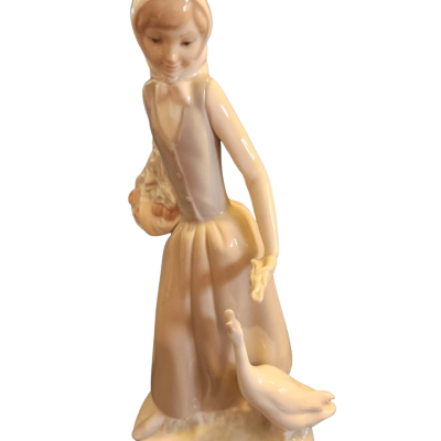 NAO by Lladro Figurine Girl holding basket and feeding goose