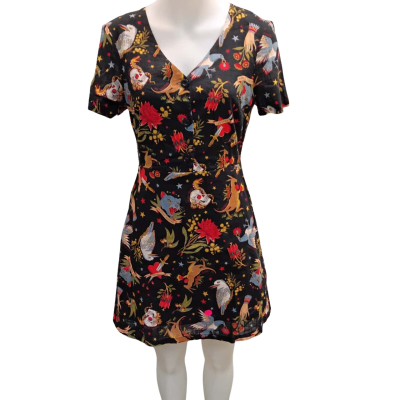 Dangerfield Women's  Size 10 Short Sleeve Dress  Black  / Multicoloured 