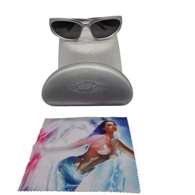 A SET OF SUNGLASSES  WITH CASE AND A KATY PERRY GLASS CLEANER