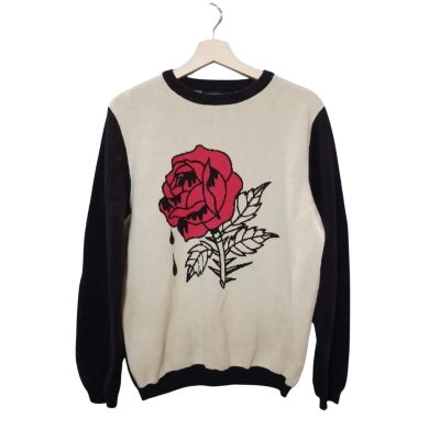 Dangerfield Women's Size S Black and Beige Rose Jumper