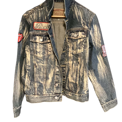  Unisex  Bomie jeans rock denim jacket Size M Blue / Grey 
