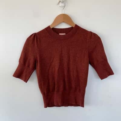 Gorman Red Metallic Short Sleeve Knit Top Size 6 