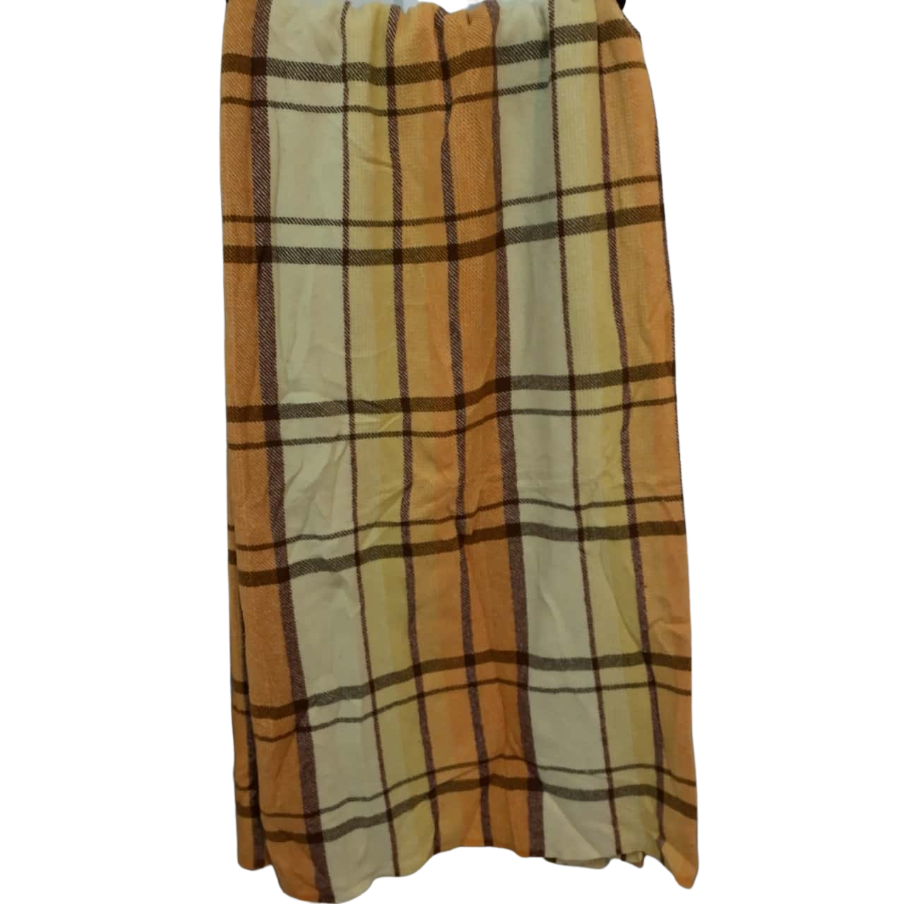 Australian Made Vintage Wool Blanket, Yellow, Orange, Brown, and Green Check Pattern