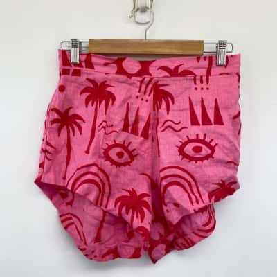 Lokoa Pink Red Pattern Linen Shorts  Size L / M 