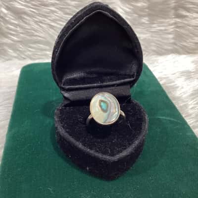 Womens Silver Tone Oval Paua Shell adjustable Multicoloured Ring Size 7