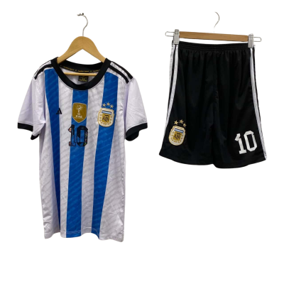 Kids Messi Soccer Outfit Tee+ Shorts Black  / White 