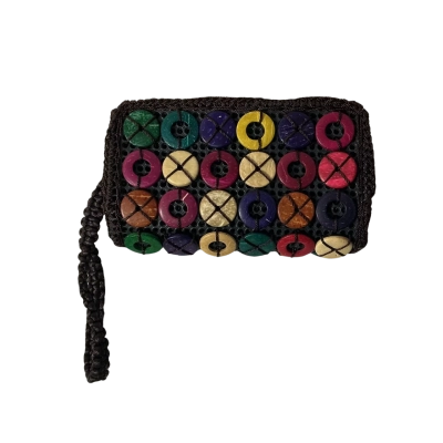  Womens Brown / Multicoloured Wooden Beaded Zip Purse 