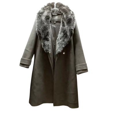 Forever New Womens  Size 16 Trench Coat Black  with Faux Fur Collar ( Removable) 