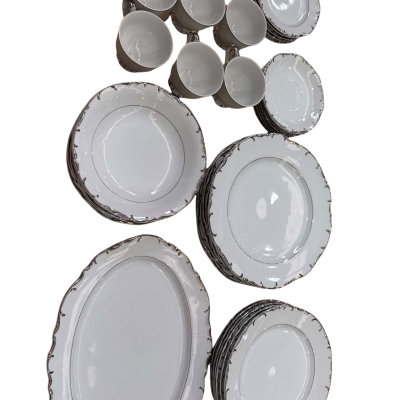 White with Platinum Trim Sone China Made in Japan Dinner Setting Pick Up Only!! 