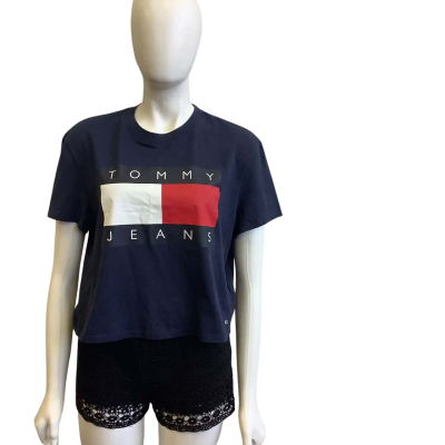 Tommy Jeans Women's Brand Size L Cropped T-shirt Navy Blue 