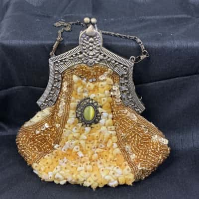 Vintage Gold and Amber Beaded Evening Bag